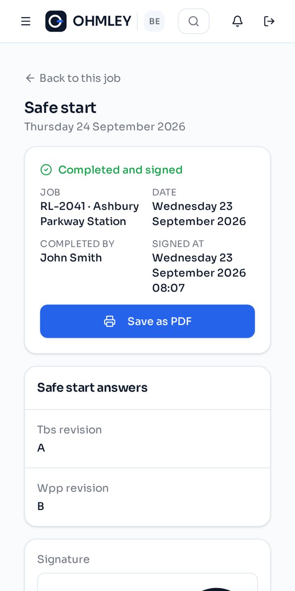 OHMLEY completed record on a phone